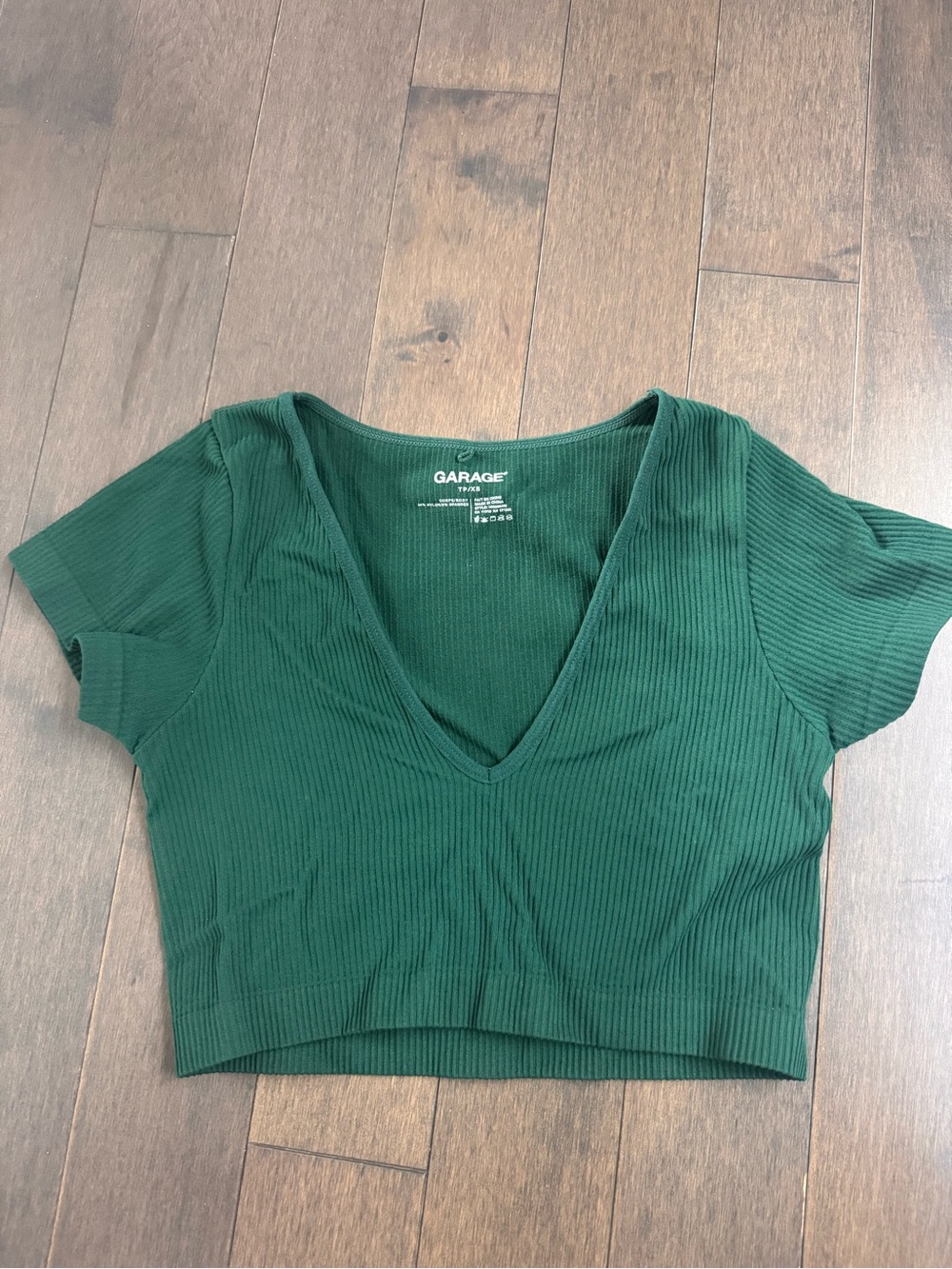 Garage Women's Ribbed V-Neck Crop Top - Forest Green